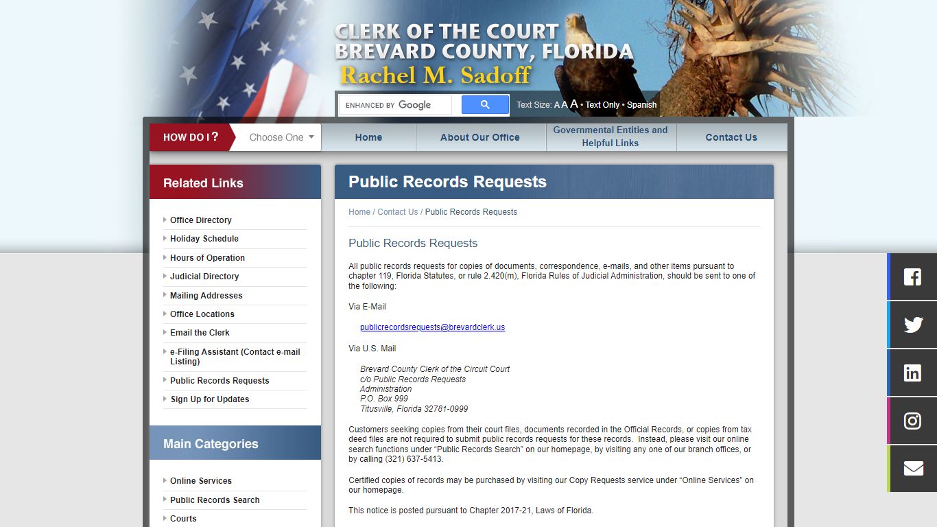 Public Records Requests - Contact Us - Brevard County, Florida - Clerk ...